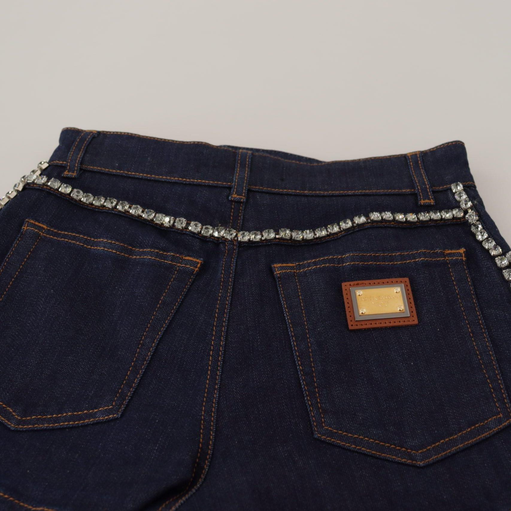 Dolce & Gabbana Blue Denim Stretch Crystal Hot Pants Shorts