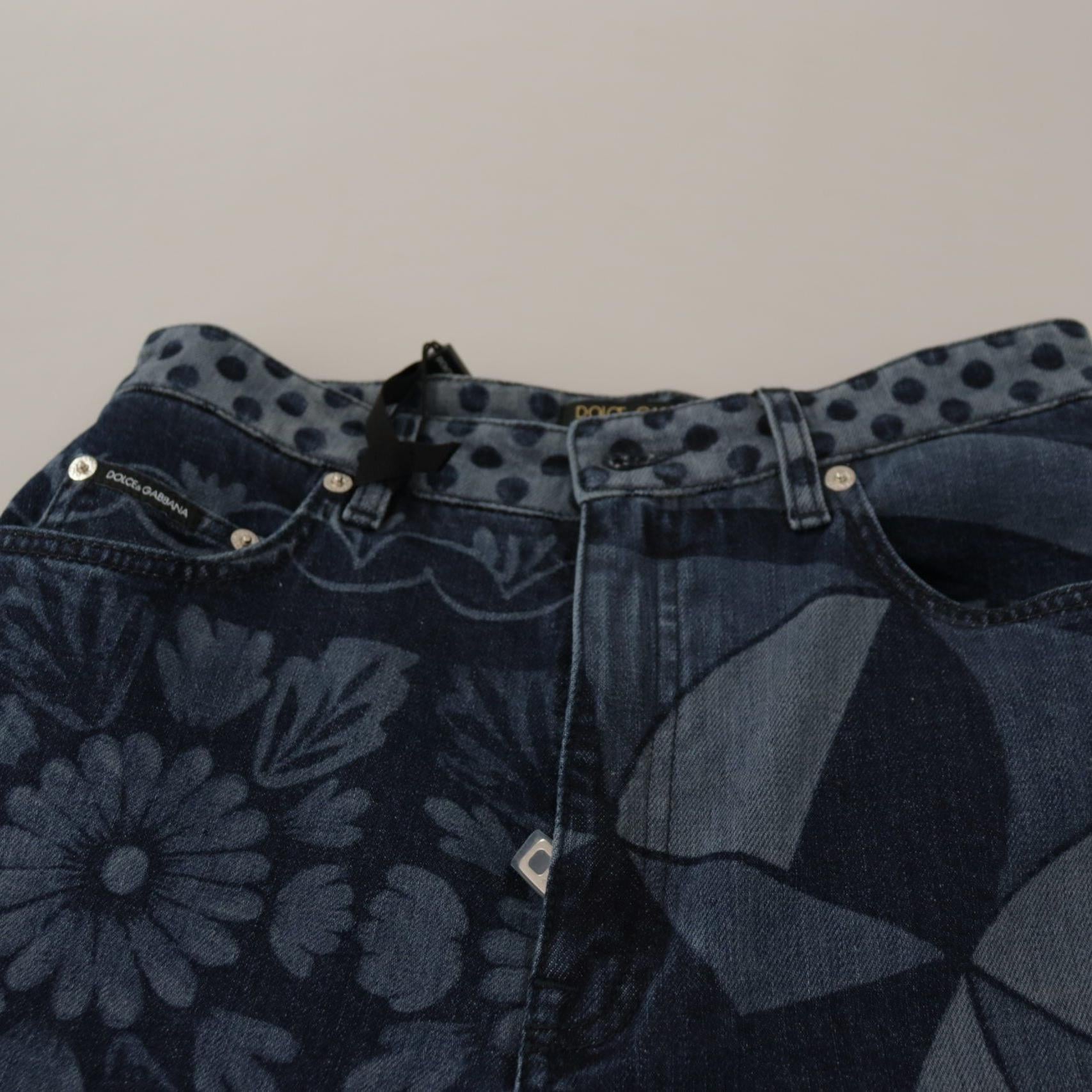 Dolce & Gabbana Blue Floral High Waist Skinny Denim Jeans