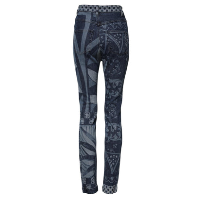 Dolce & Gabbana Blue Graphic Print Cotton Skinny Denim Jeans