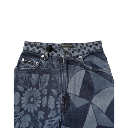 Dolce & Gabbana Blue Graphic Print Cotton Skinny Denim Jeans