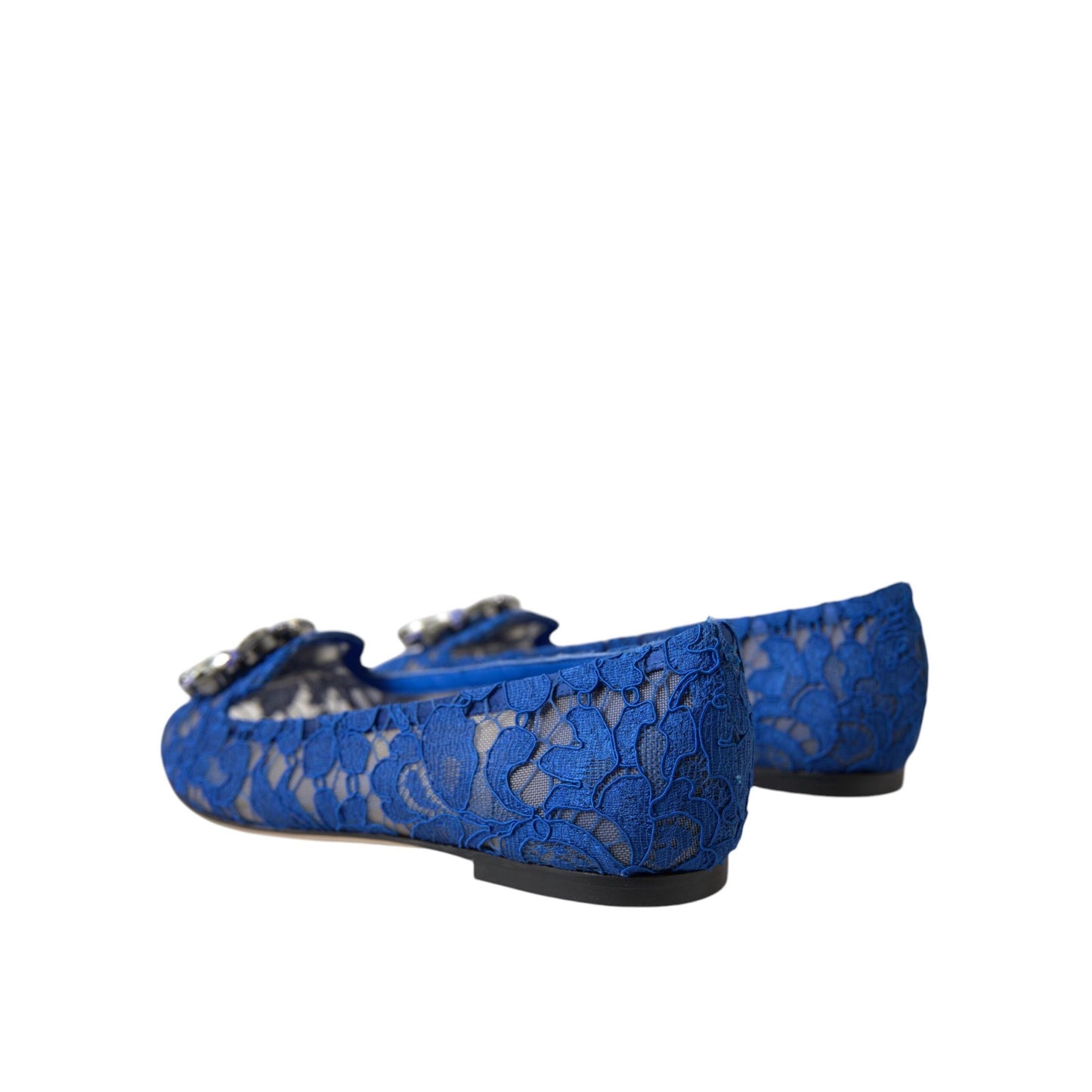 Dolce & Gabbana Blue Lace Crystal Ballet Flats Loafers Shoes