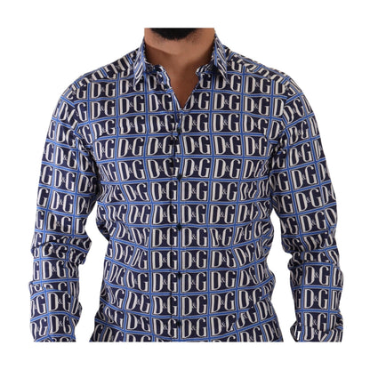 Dolce & Gabbana Blue Logo Mania Slim Fit Cotton Shirt