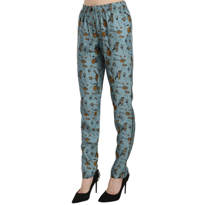 Dolce & Gabbana Blue Musical Instruments Print Tapered Pants