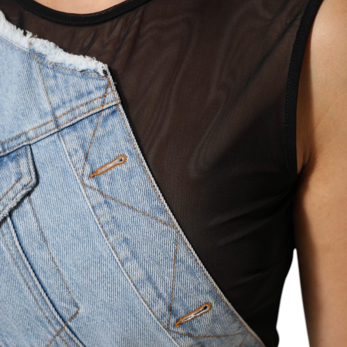 Dolce & Gabbana Blue Nylon Patchwork Denim Sheath Mini Dress