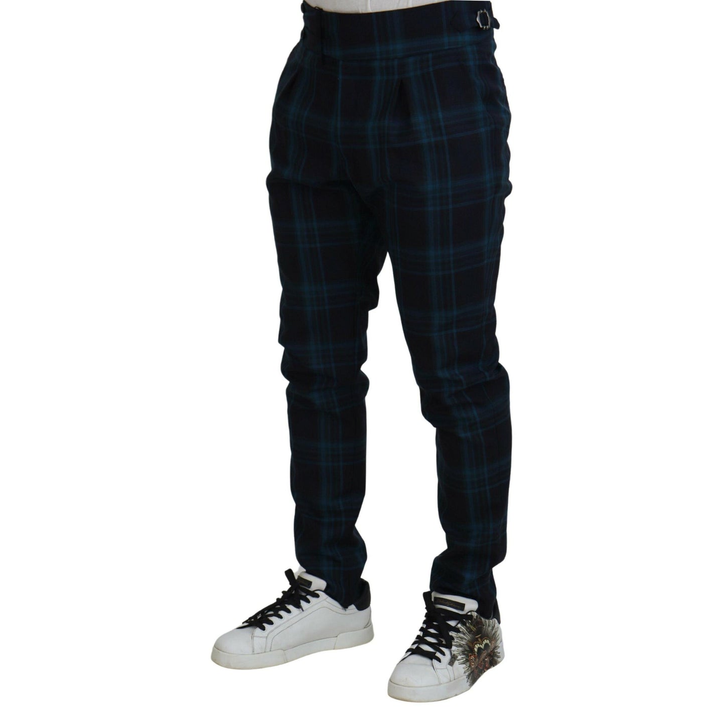 Dolce & Gabbana Blue Purple Plaid Wool Trousers Pants