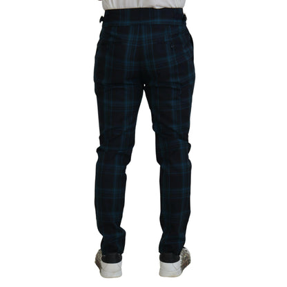 Dolce & Gabbana Blue Purple Plaid Wool Trousers Pants