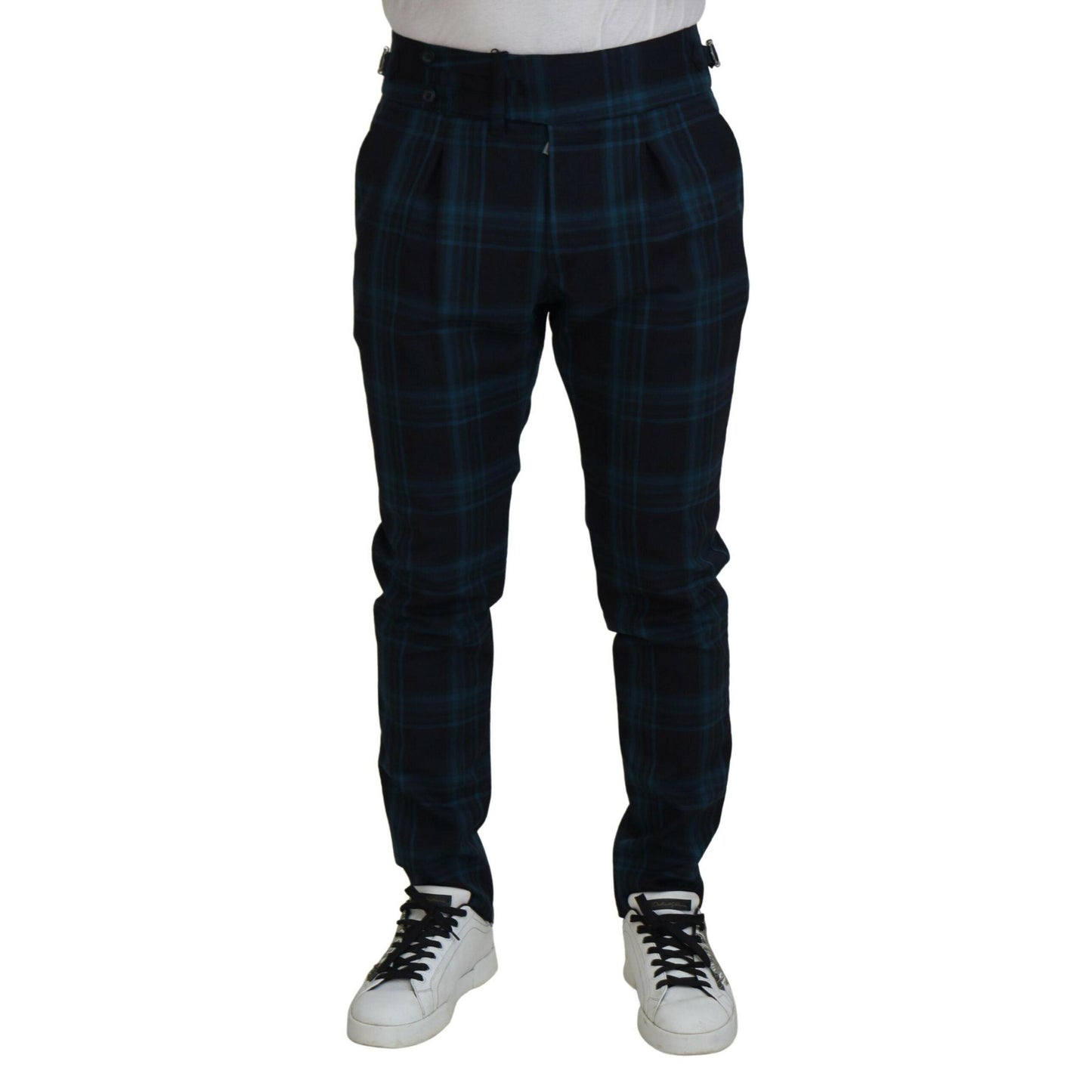 Dolce & Gabbana Blue Purple Plaid Wool Trousers Pants