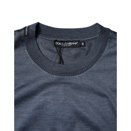 Dolce & Gabbana Blue Silk Crew Neck Short Sleeves Men T-shirt