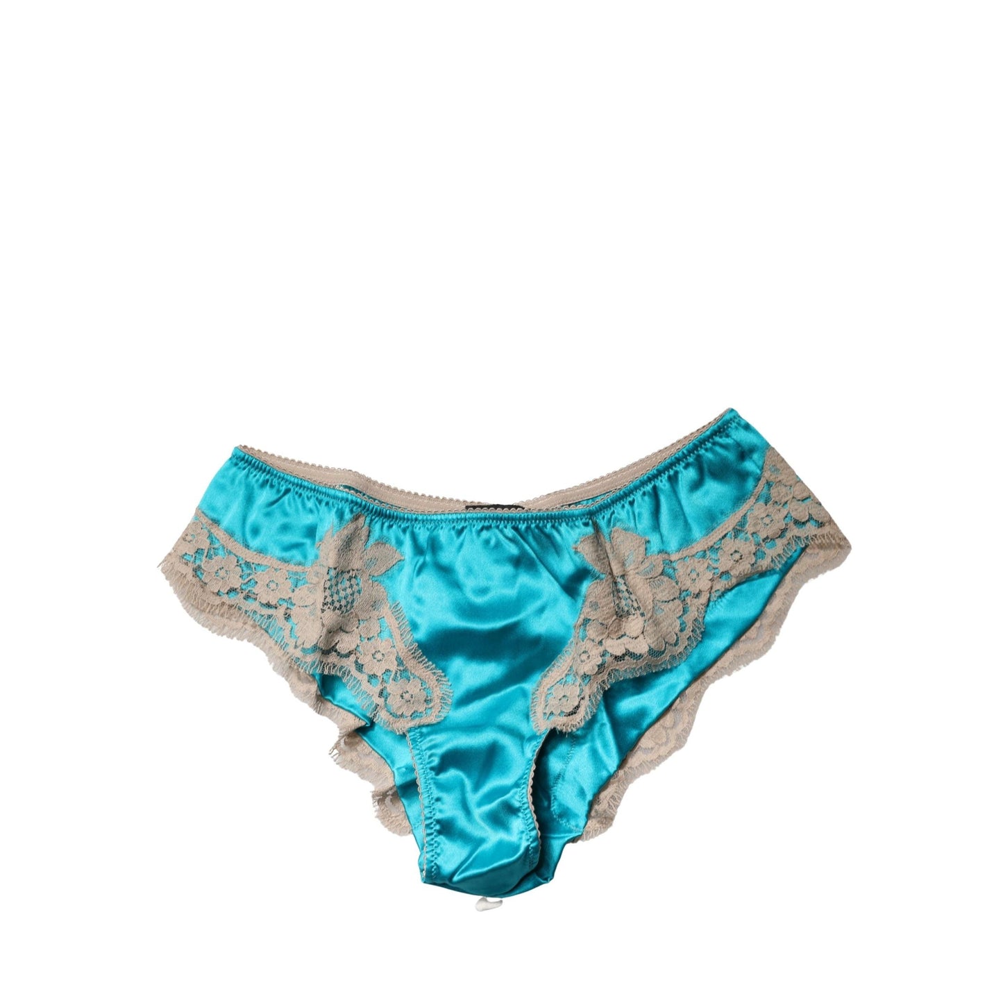 Dolce & Gabbana Blue Silk Satin Floral Lace Panty Brief Underwear