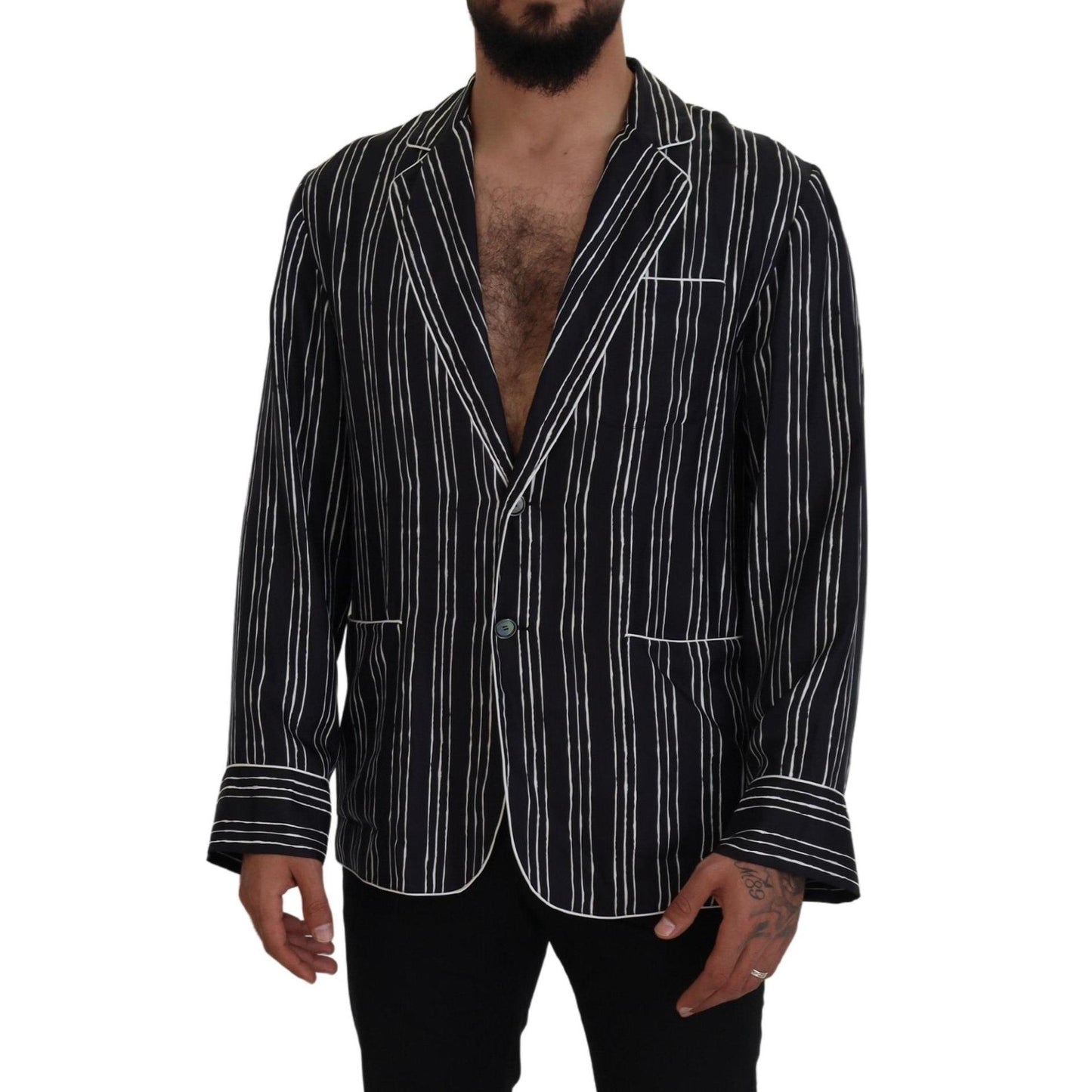 Dolce & Gabbana Blue Striped Silk Pajama Shirt Jacket
