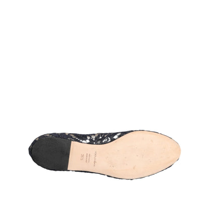 Dolce & Gabbana Blue Taormina Lace Crystals Flats Shoes
