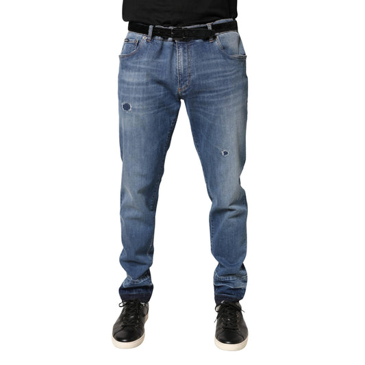 Dolce & Gabbana Blue Tattered Skinny Cotton Denim Jeans