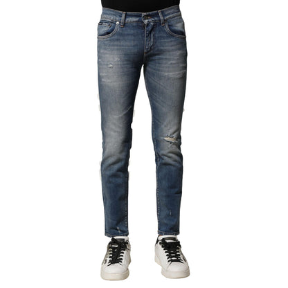 Dolce & Gabbana Blue Washed Cotton Slim Fit Men Denim Jeans