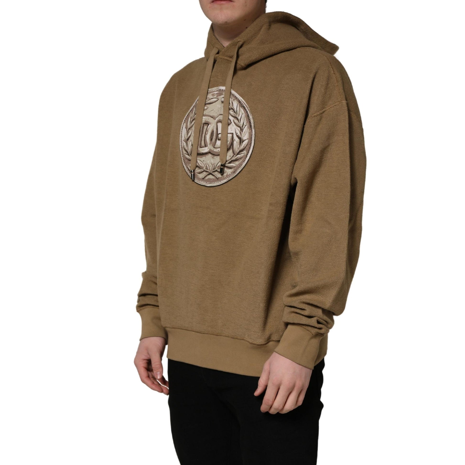 Dolce & Gabbana Brown Cotton Logo Coin Hooded Pullover Sweater