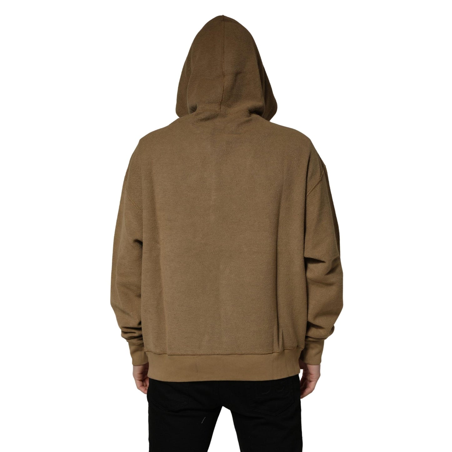 Dolce & Gabbana Brown Cotton Logo Coin Hooded Pullover Sweater