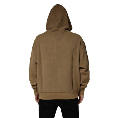 Dolce & Gabbana Brown Cotton Logo Coin Hooded Pullover Sweater