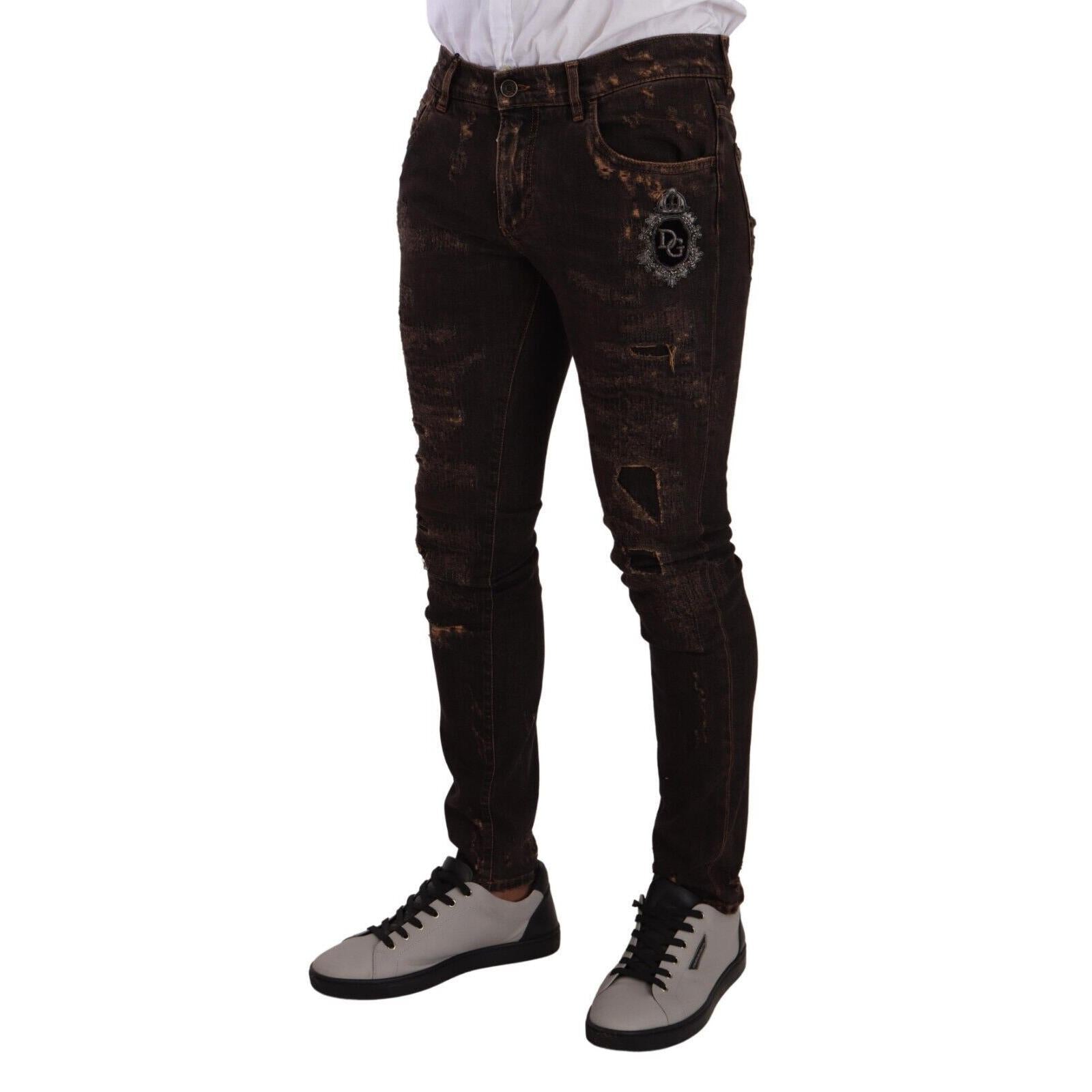 Dolce & Gabbana Brown Distressed Slim Fit Skinny Denim Jeans