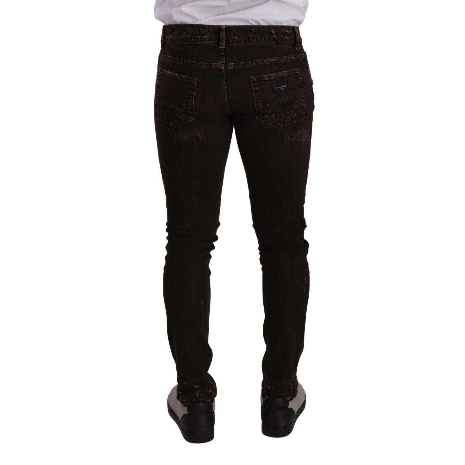 Dolce & Gabbana Brown Distressed Slim Fit Skinny Denim Jeans