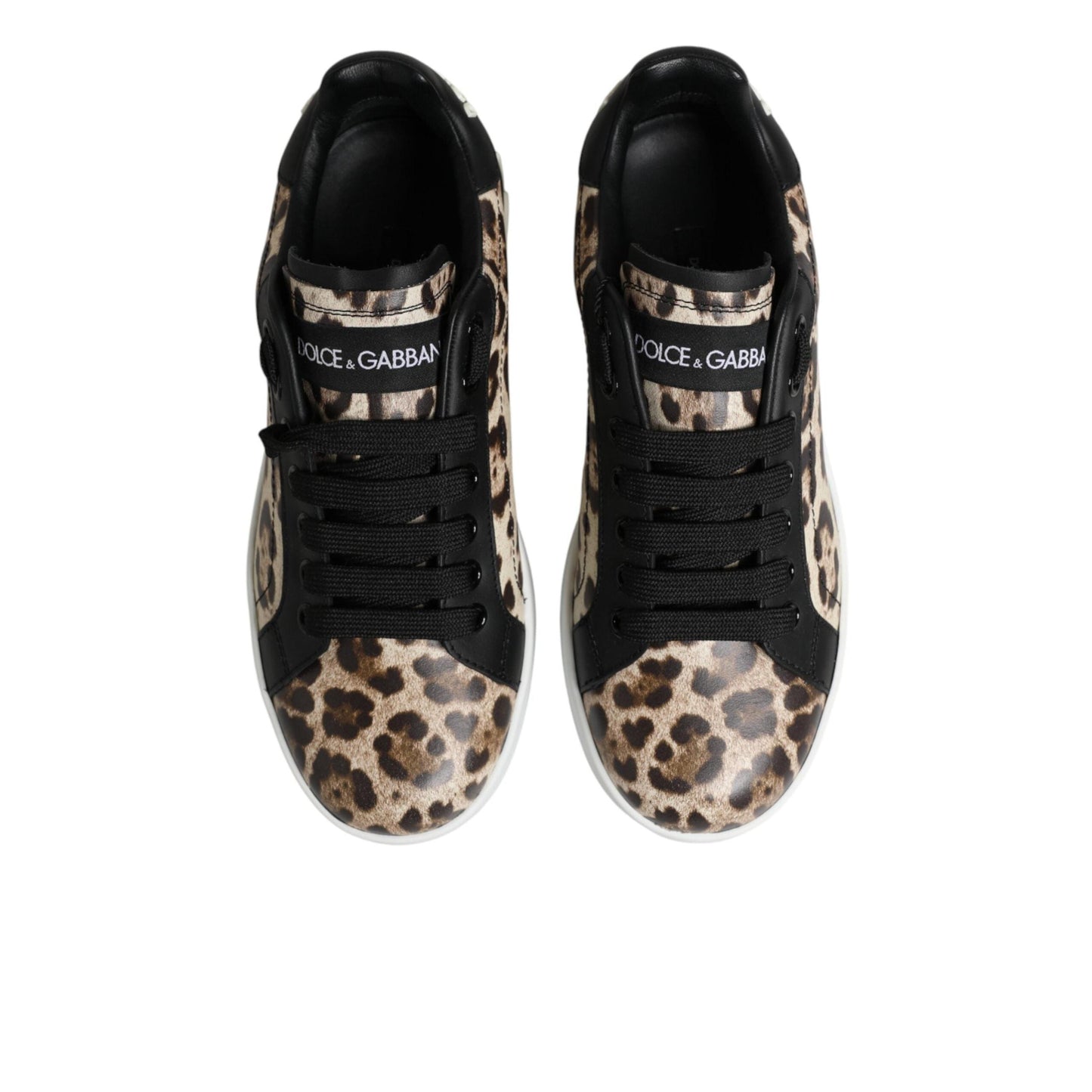 Dolce & Gabbana Brown Leather Leopard Low Top Sneakers Shoes