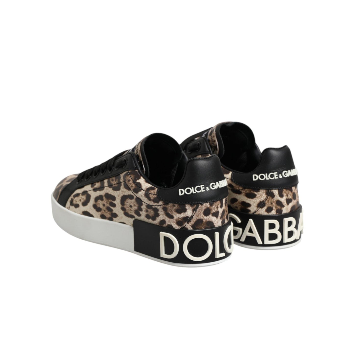 Dolce & Gabbana Brown Leather Leopard Low Top Sneakers Shoes
