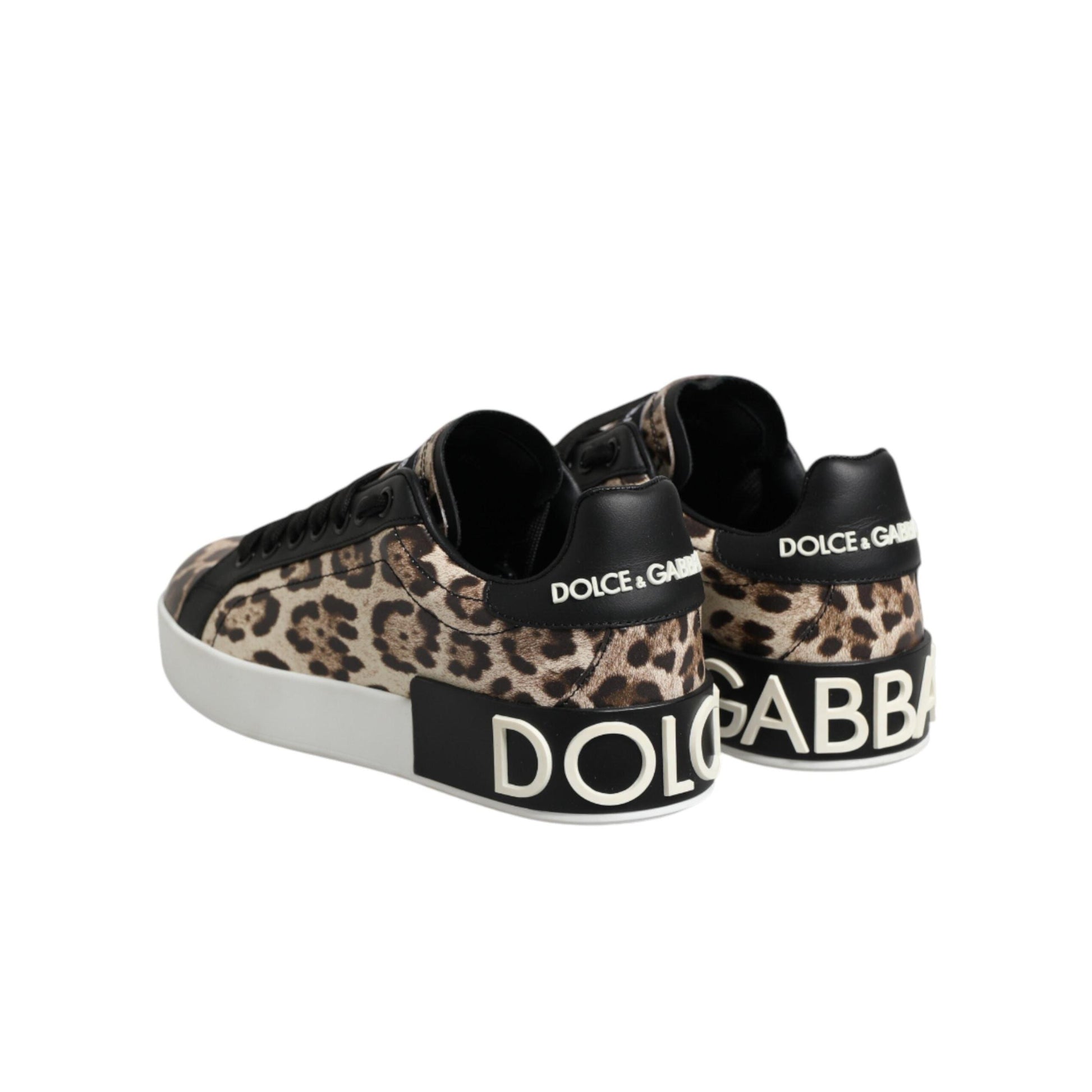 Dolce & Gabbana Brown Leather Leopard Low Top Sneakers Shoes