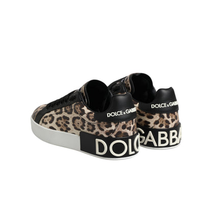Dolce & Gabbana Brown Leather Leopard Low Top Sneakers Shoes