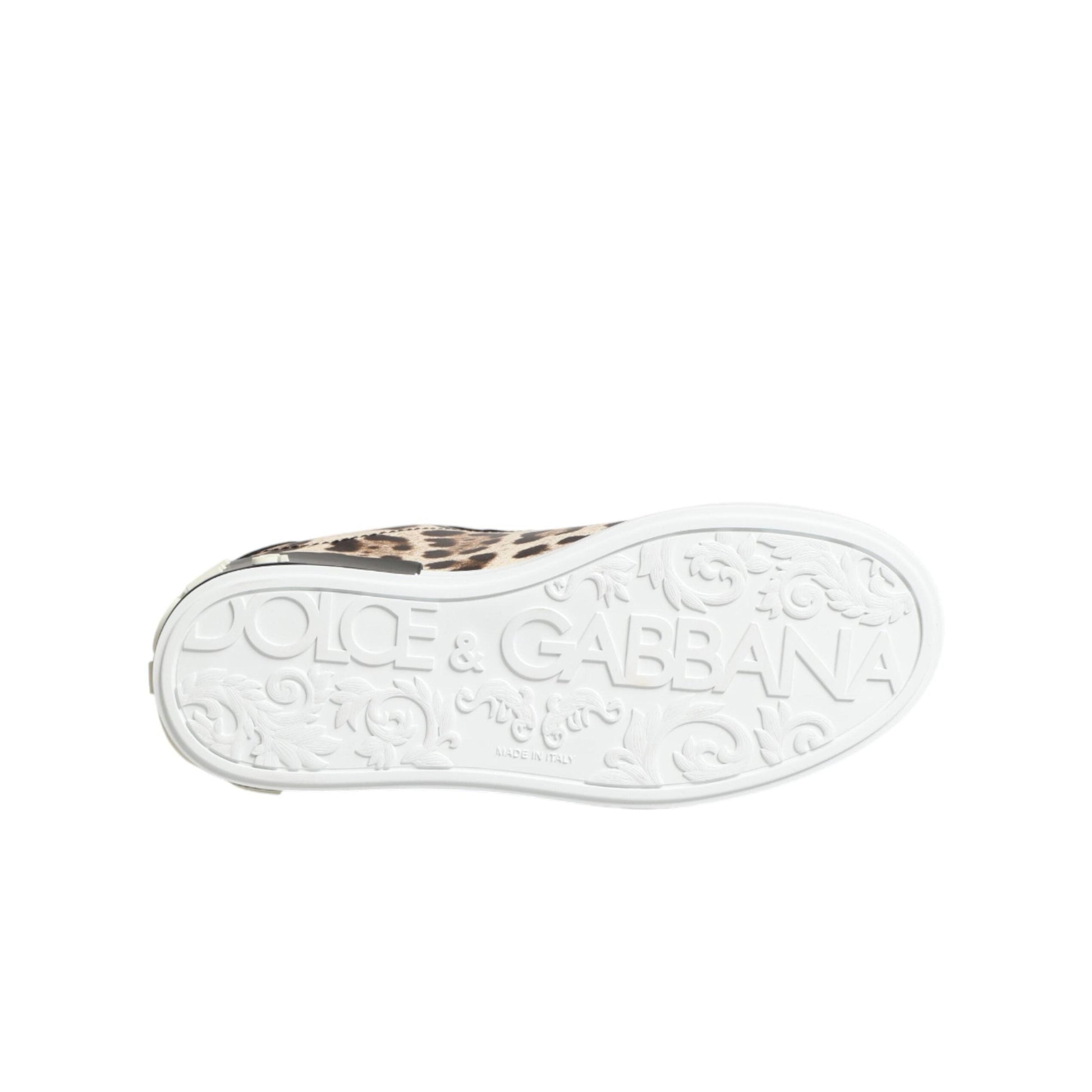 Dolce & Gabbana Brown Leather Leopard Low Top Sneakers Shoes