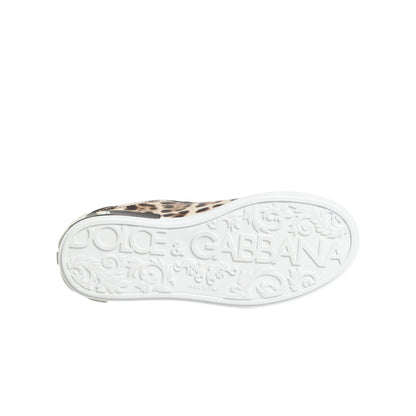 Dolce & Gabbana Brown Leather Leopard Low Top Sneakers Shoes