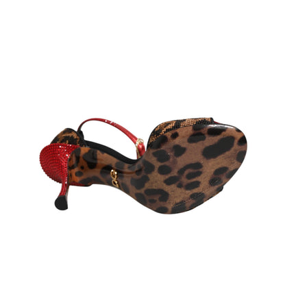 Dolce & Gabbana Brown Leopard Crystal Roses Sandals Shoes