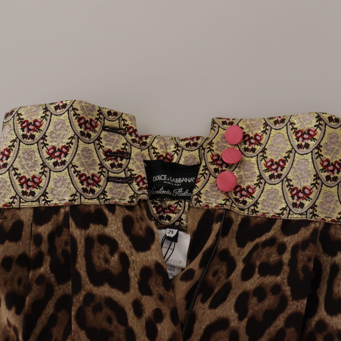 Dolce & Gabbana Brown Leopard Gold Jacquard High Waist Pants