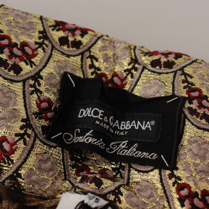 Dolce & Gabbana Brown Leopard Gold Jacquard High Waist Pants