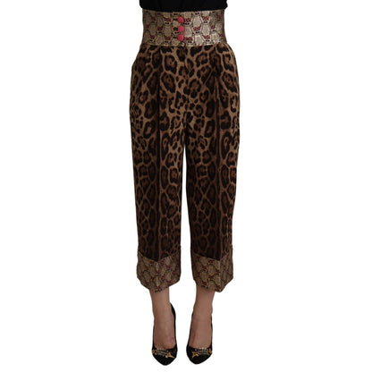 Dolce & Gabbana Brown Leopard Gold Jacquard High Waist Pants