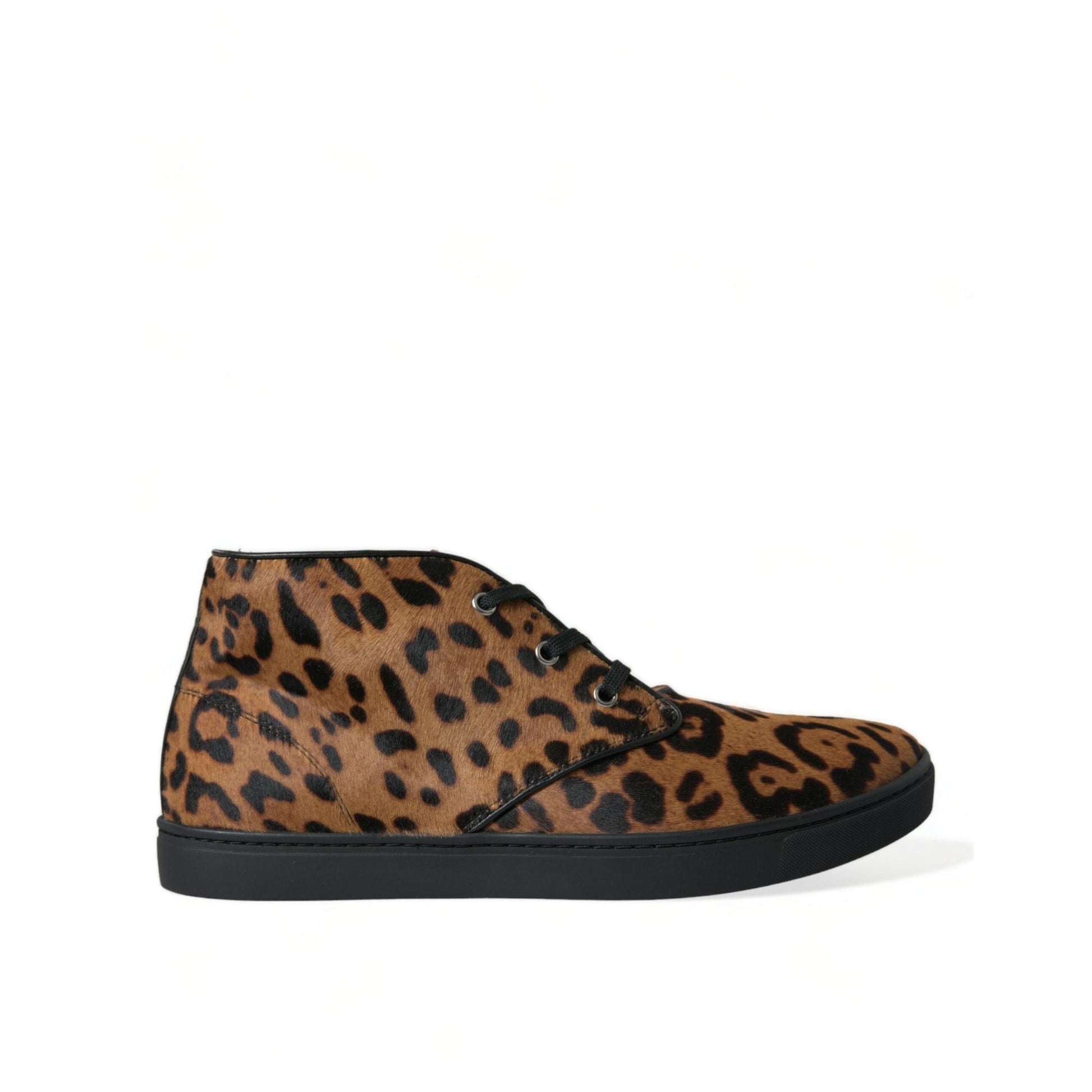 Dolce & Gabbana Brown Leopard Pony Hair Leather Sneakers Shoes