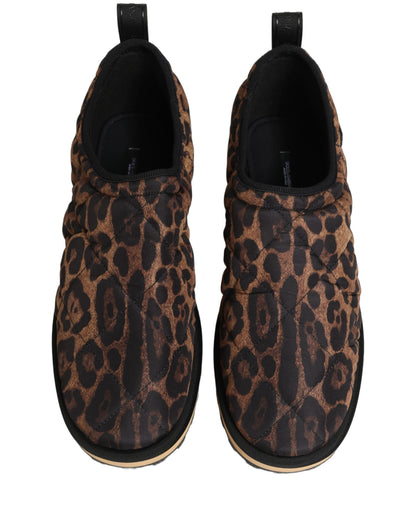 Dolce & Gabbana Brown Leopard Print Quilted Men Sneakers Shoes