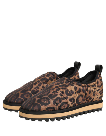 Dolce & Gabbana Brown Leopard Print Quilted Men Sneakers Shoes