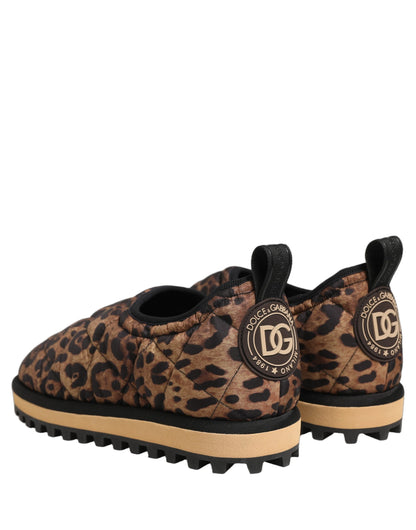 Dolce & Gabbana Brown Leopard Print Quilted Men Sneakers Shoes