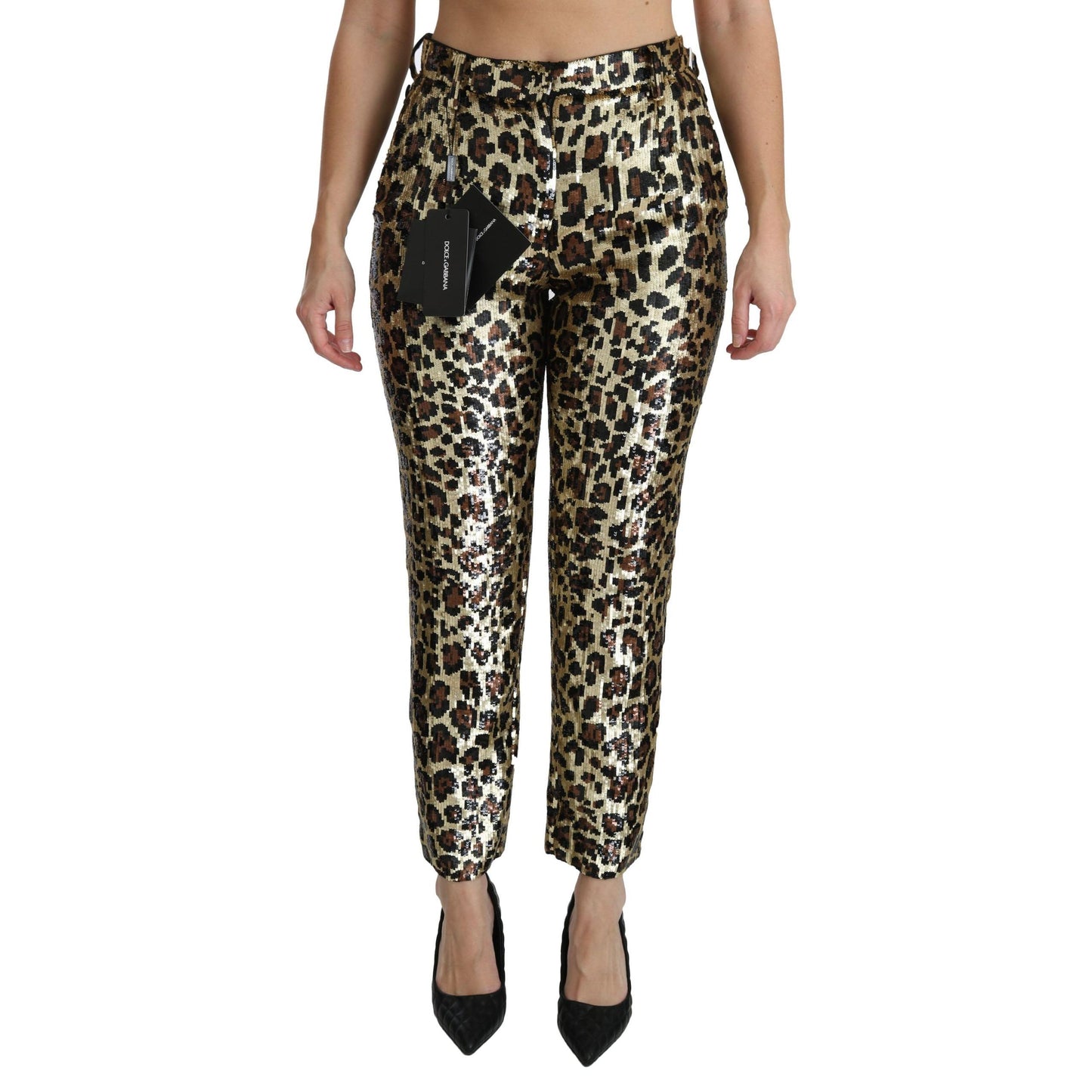 Dolce & Gabbana Brown Leopard Sequined High Waist Pants