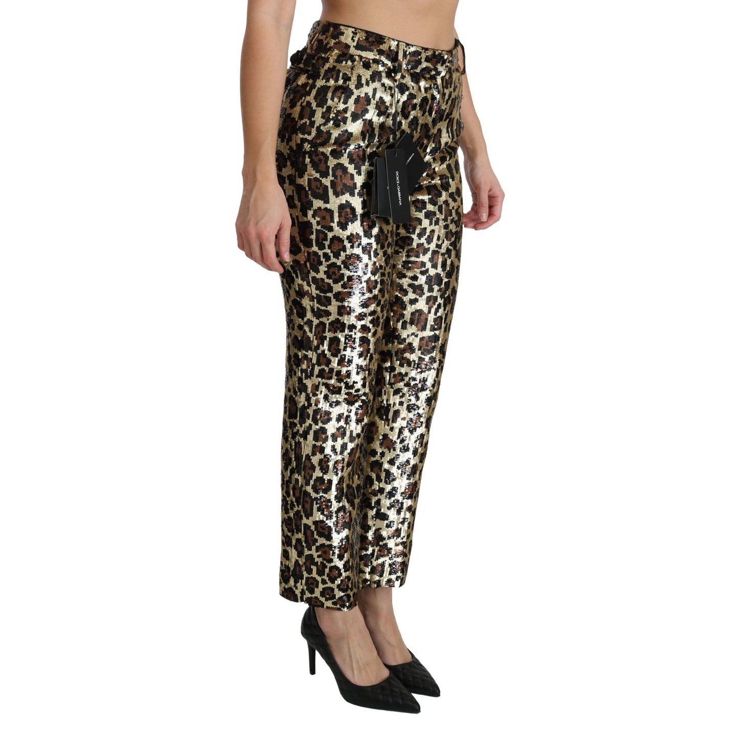 Dolce & Gabbana Brown Leopard Sequined High Waist Pants