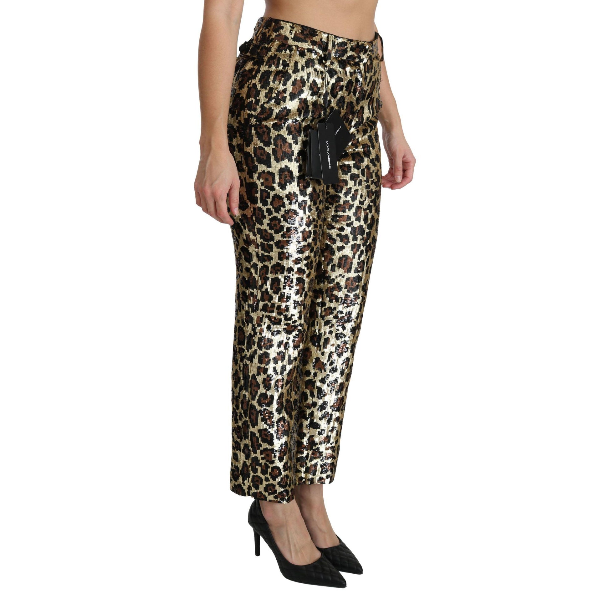 Dolce & Gabbana Brown Leopard Sequined High Waist Pants