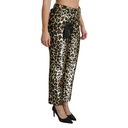 Dolce & Gabbana Brown Leopard Sequined High Waist Pants