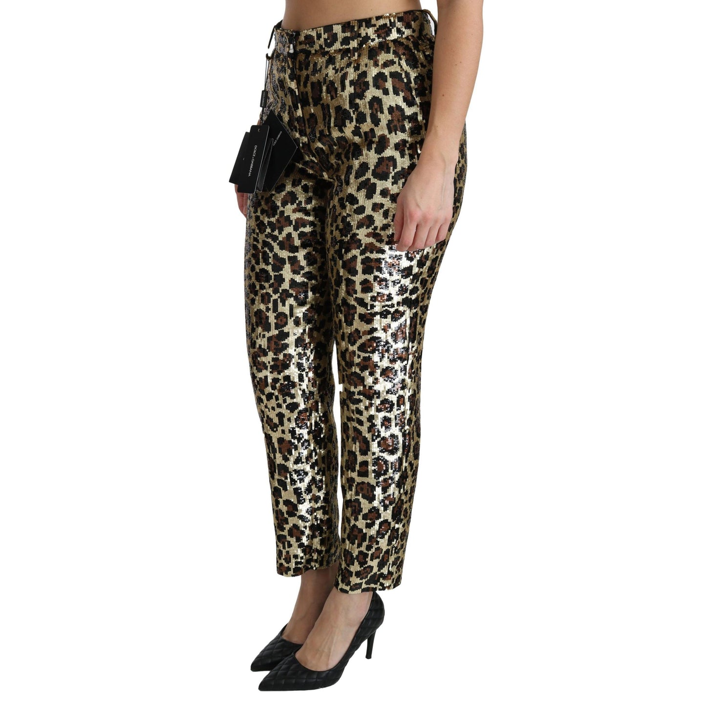 Dolce & Gabbana Brown Leopard Sequined High Waist Pants