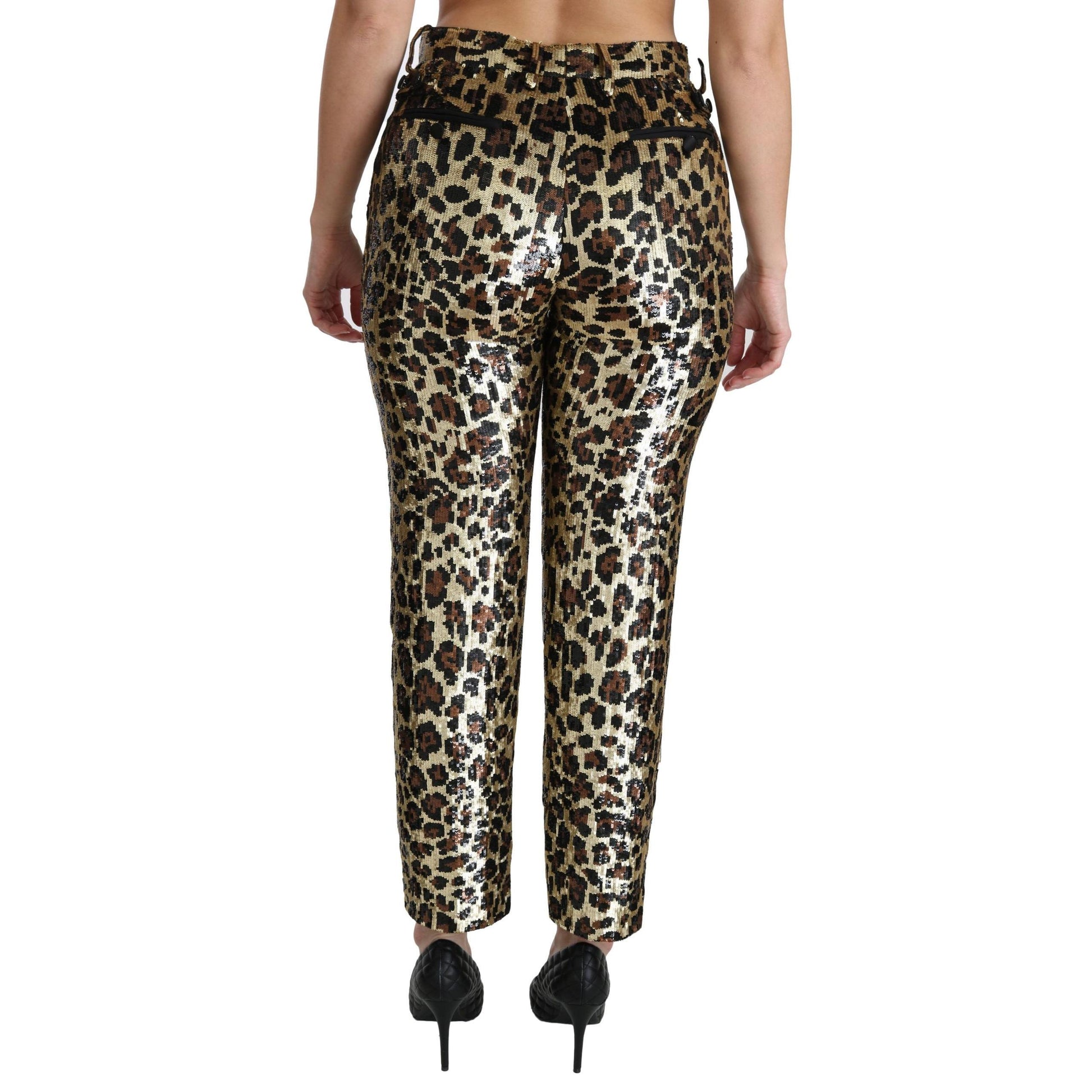 Dolce & Gabbana Brown Leopard Sequined High Waist Pants