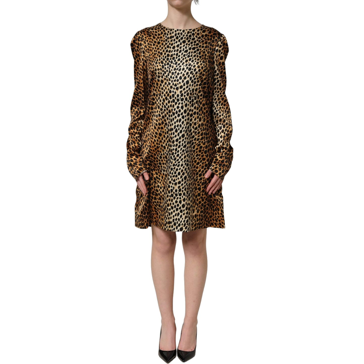Dolce & Gabbana Brown Ocelot Print Long Sleeve Mini Dress