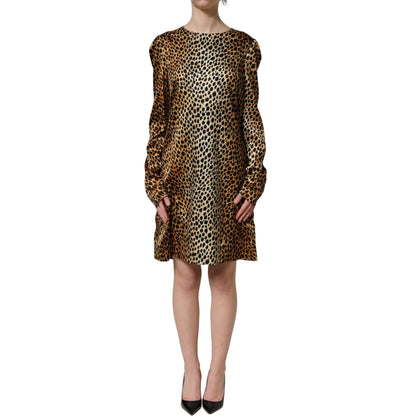 Dolce & Gabbana Brown Ocelot Print Long Sleeve Mini Dress