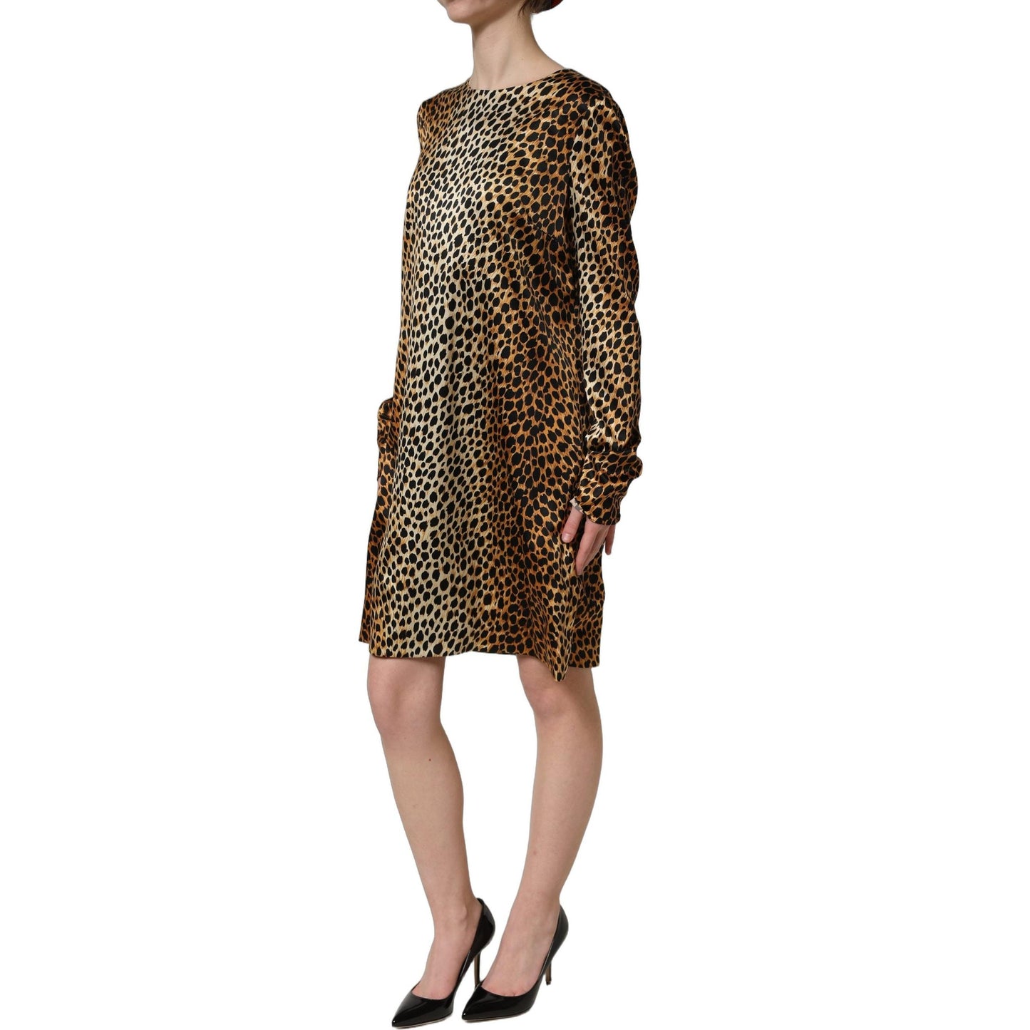 Dolce & Gabbana Brown Ocelot Print Long Sleeve Mini Dress