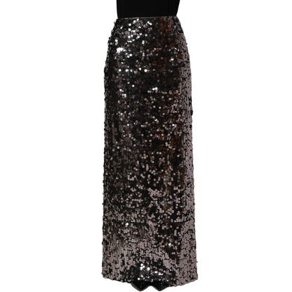 Dolce & Gabbana Brown Sequinned Embellished Pencil Cut Skirt