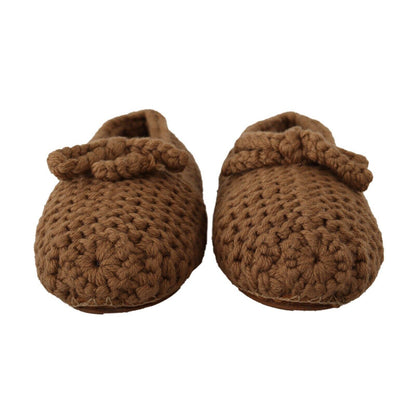 Dolce & Gabbana Brown Slip On Ballerina Flats Wool Knit Shoes