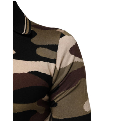 Dolce & Gabbana Camouflage Brown Silk Military Polo T-shirt