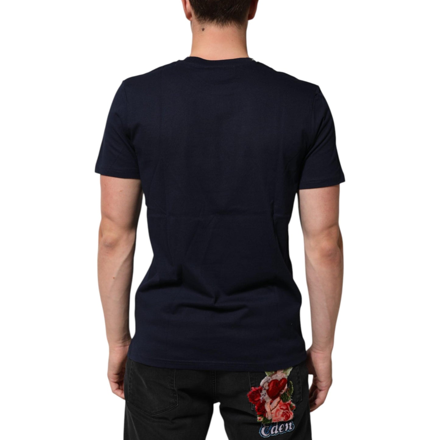 Dolce & Gabbana Dark Blue Cotton DG Logo Print Men’s Top T-shirt