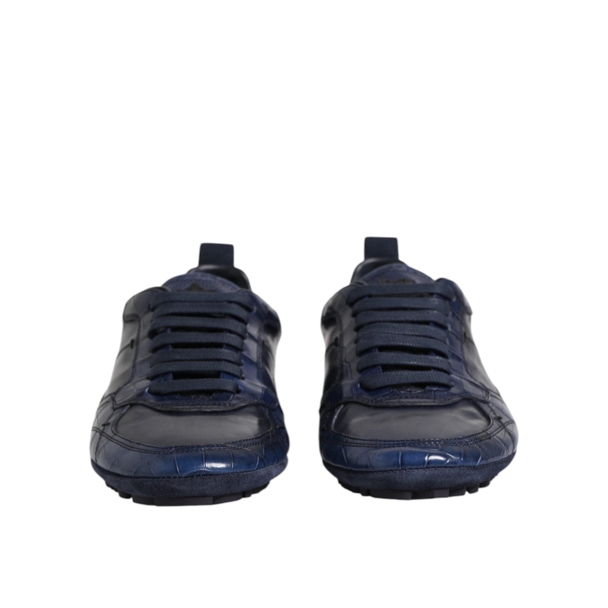 Dolce & Gabbana Dark Blue Leather Low Top Men Sneakers Shoes